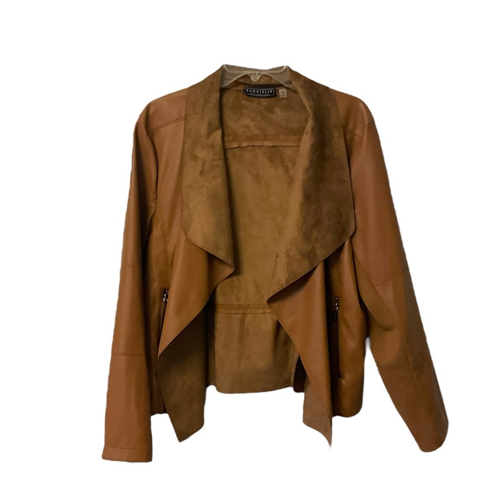 BAGATELLE Faux Suede‎ Tan Open Crop Jacket Coat SZ 2X Women Moto Western Casual - Picture 2 of 8